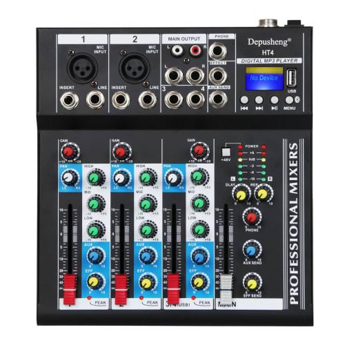 Depusheng HT4 Bluetooth Compatible Professional Portable Digital DJ Console with USB 4-Channel Mixer Audio Interface Mixing Board for Studio Recording