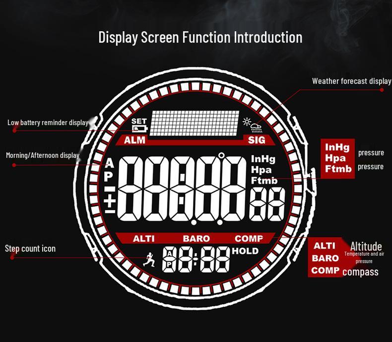 Sanda Multifunctional Sports Watch: Air Pressure, Temperature, Altitude, Weather Forecast, Compass, Pedometer, Luminous Display.