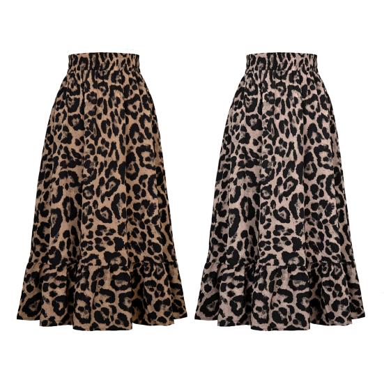 Women Skirt High Waist Stylish Skin-touching Elastic Fine Workmanship Dressing Up Chiffon Leopard Print A-line Skirt Daily Clothing