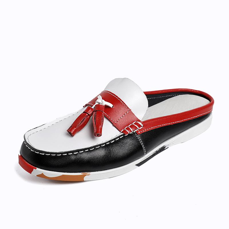 Newest Mens Casual Leather Half Shoes For Men Loafers Shoes Handmade High Quality Summer Slipper Male Flats Lazy Shoes Muller Shoes