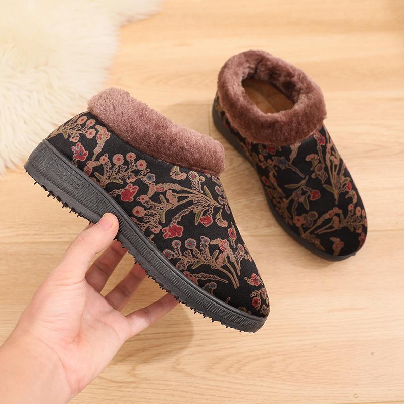 25 cotton slippers women's warm thick-soled non-slip mother shoes middle-aged and elderly soft-soled piled and thickened elderly cotton shoes
