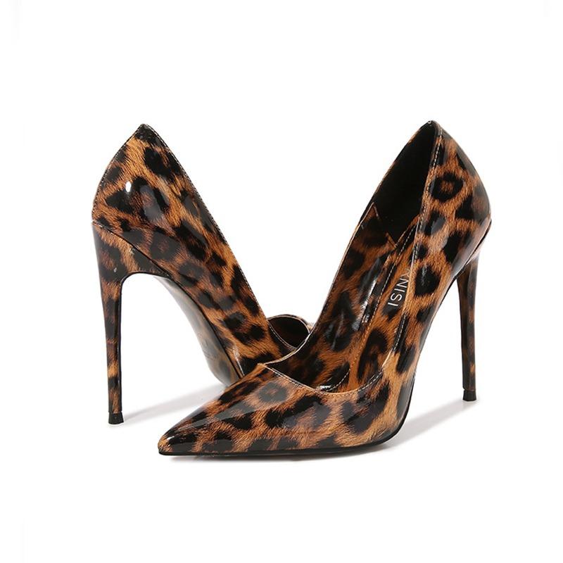 Comemore New Leopard Print Pointed Toe Pumps 12CM High Heels Sexy Women's Shoes Party Dress Heels Women Large Size 35-46