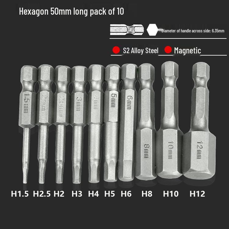 S2 Air Impact Hex Socket Bit Set, Pneumatic & Electric Screwdriver, 1/4 Strong Magnetic