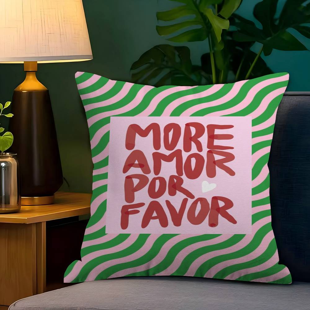 Nordic More Amor Por Favor Colorful Eclectic Pink Love Personalized Picture Text Home Decorative Pillows Household Gifts 45X45Cm