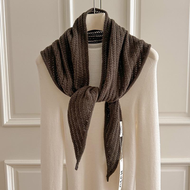 

Fashion Wool Winter Style Knitted Triangle Scarf Shawl Versatile Striped Shawl Neck Scarf Women S Warm Versatile Scarf One Size