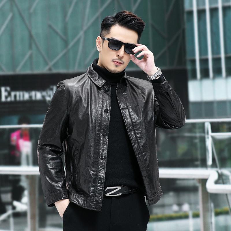 Spring and Autumn New Men's Genuine Leather Jacket Men's Oil-Waxed Leather First-Layer Cowhide Jacket Korean Style Slim Motorcycle Jacket