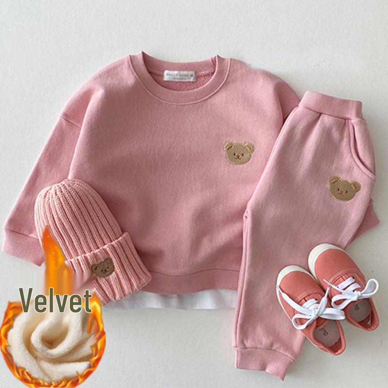 

Комплект толстовки и штанов из чистого хлопка для новорожденных в корейском стиле с мишкой - Повседневный мультяшный наряд для малыша 80 cm