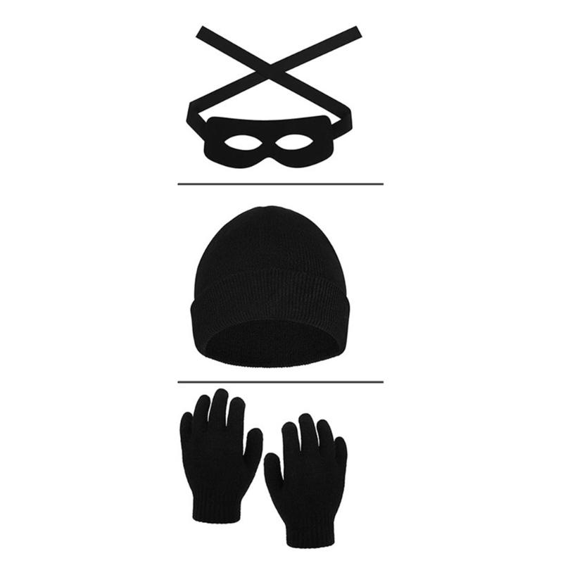 5Pieces Cosplay Halloween Costume Set,Robber Costume Halloween Cosplay Burglar Accessories Thief Costume for Adults