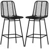 Set of 2 Bohemian Design Bar Stools Seat Height 66 cm with Footrests Metal and PE Rattan - Black