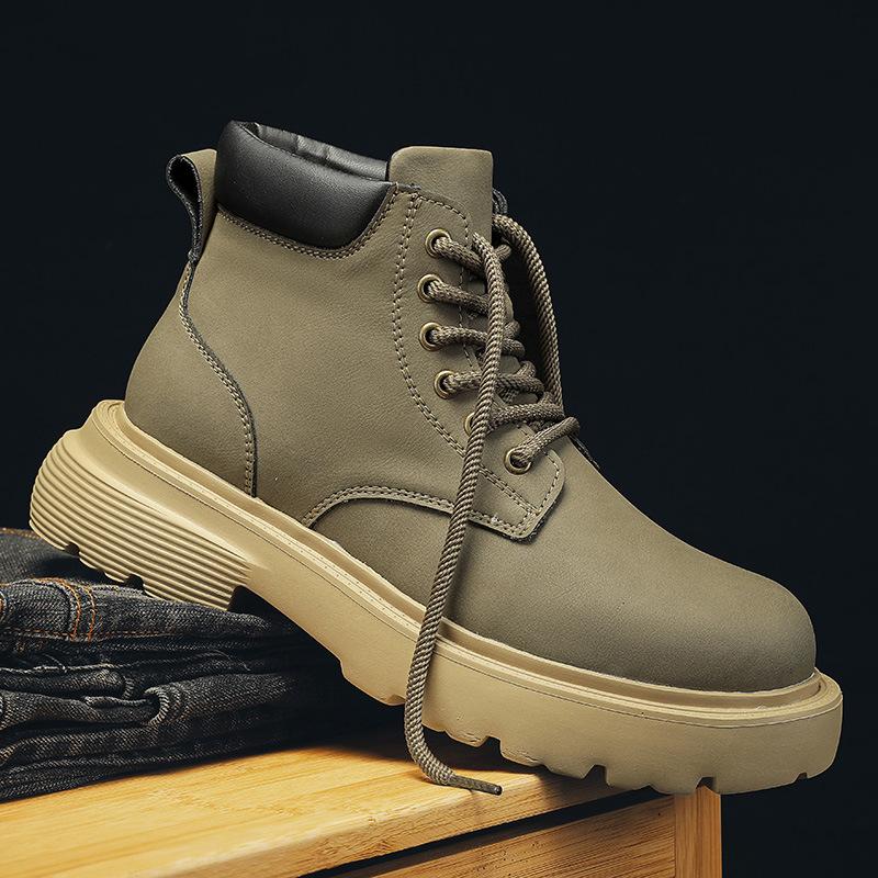 Martin leather boots men's 2025 autumn and winter new high-top tooling boots men's fashion versatile thick-soled heightening casual rhubarb boots