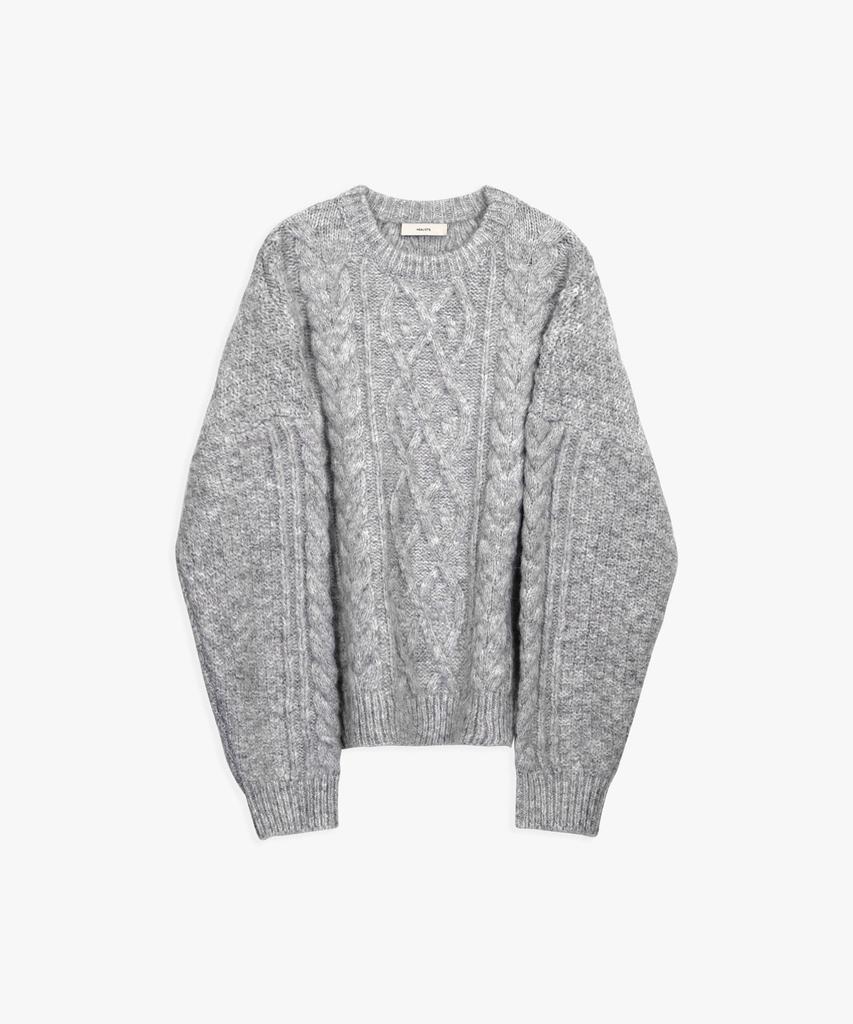 Hillioteu Round-Neck Cable Wool Knit_Grey