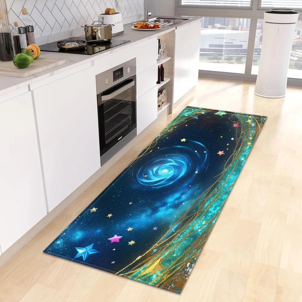 Starry Sky 3D Kitchen Rug Home Living Room Bedroom Balcony Floor Decor Carpet House Hallway Entrance Door Bath Non-Slip Foot Mat