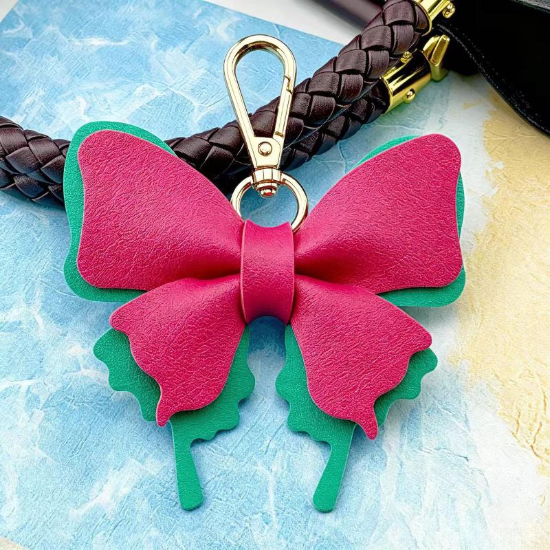 Cute PU Leather Bow Keychain with Smooth Metal Clasp Lightweight Bag Hanging Ornament for Friends Souvenir