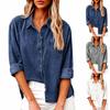 Women's Loose Fit Denim- Buttoned Top with Casual Design for Everyday Wear and