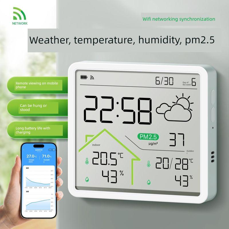 Wifi Connected Indoor Thermometer for Home Use, Accurate Outdoor Temperature and Humidity Meter, Clock, Pm2.5 Detector, Hygrometer