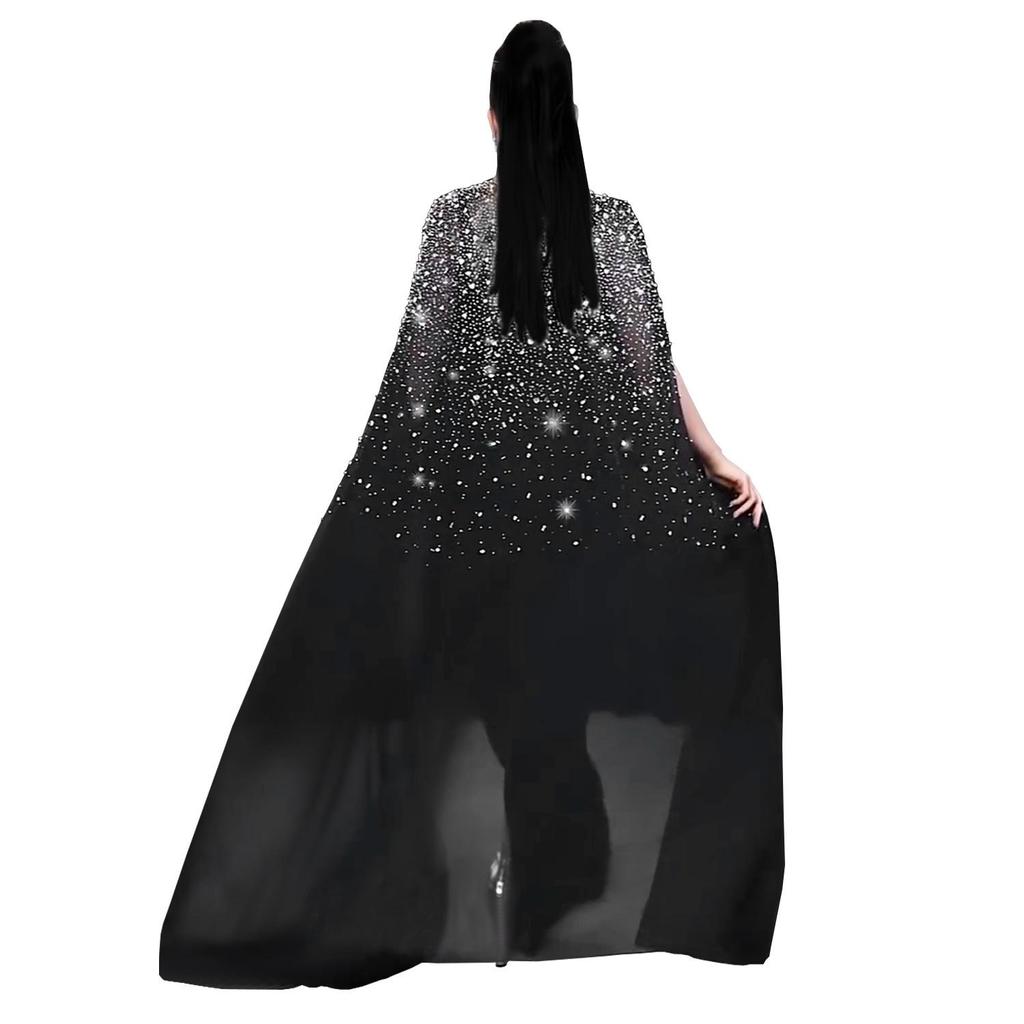 C7292 Europeisk & Amerikansk Mode Dam Sexig Strass Bodycon Genomskinlig Sjal Klänning