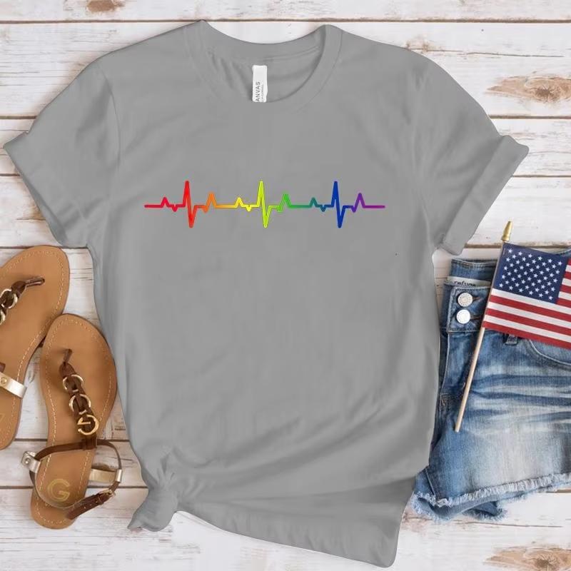 New LGBT Heartbeat Printing TShirt Fashion Women Unisex Short Sleeve Summer Cool Hip Hop Top Tee