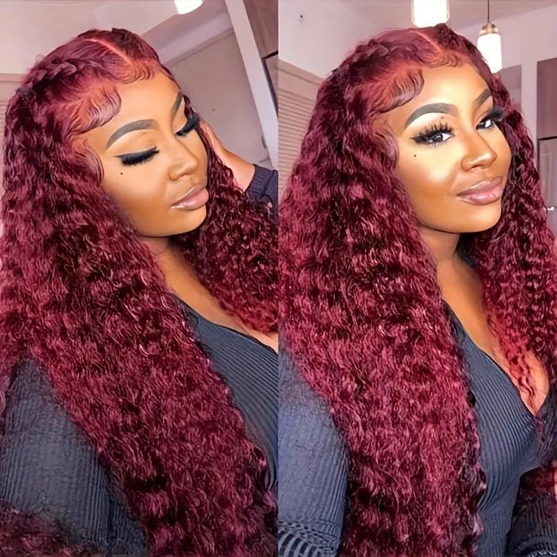 Fashion Front Lace Wine Red Wig Hot Selling Small Coiled Tube Afro Long Curly Wig Wig
