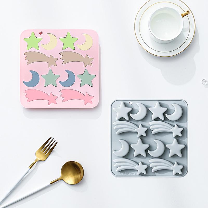 12 Cavity Five-Pointed Star Silicone Molds 3D Moon, Meteor, Fondant Candy Chocolate Mould Ice Grid Mold Cake Decor