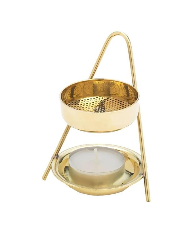TreegoArt Incense Burner with 1 Tealight Candle Incense Holder Incense Censor for Home Fragrance & Decor, 4 Inch Height- Golden 4 Inches Height