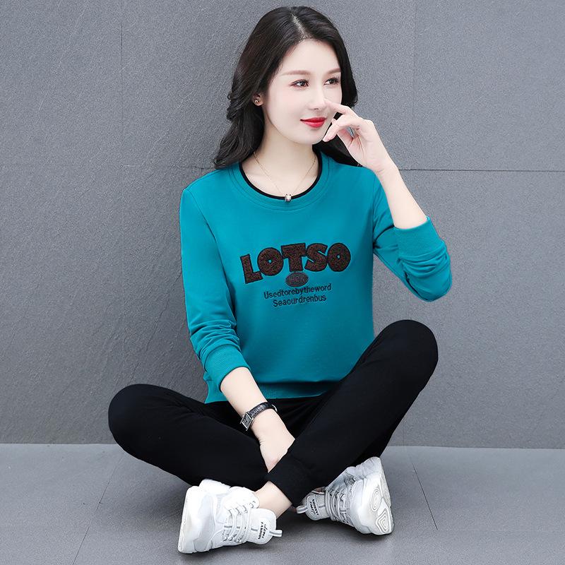 

Повседневный спортивный костюм с кхмерской вышивкой для женщин - свитер и спортивные штаны для омоложения на весну/осень XL озеро синий