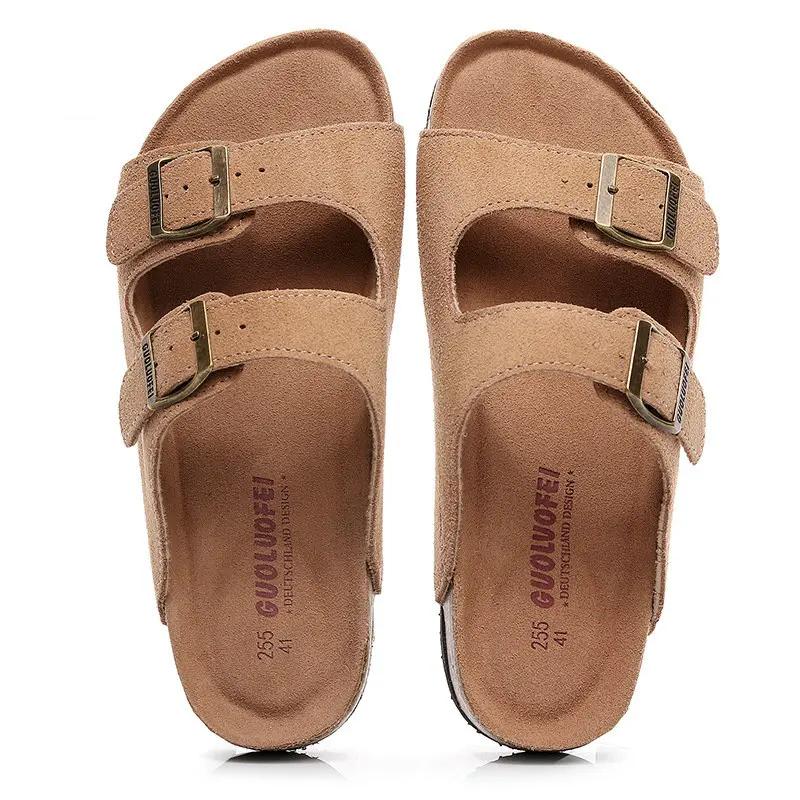 Fashion Fashion Cork Slippers Women's Summer Outdoor Antiskid Couple Leather Sandals Vacation Beach Slippers Flip Flops Big Size 35-46