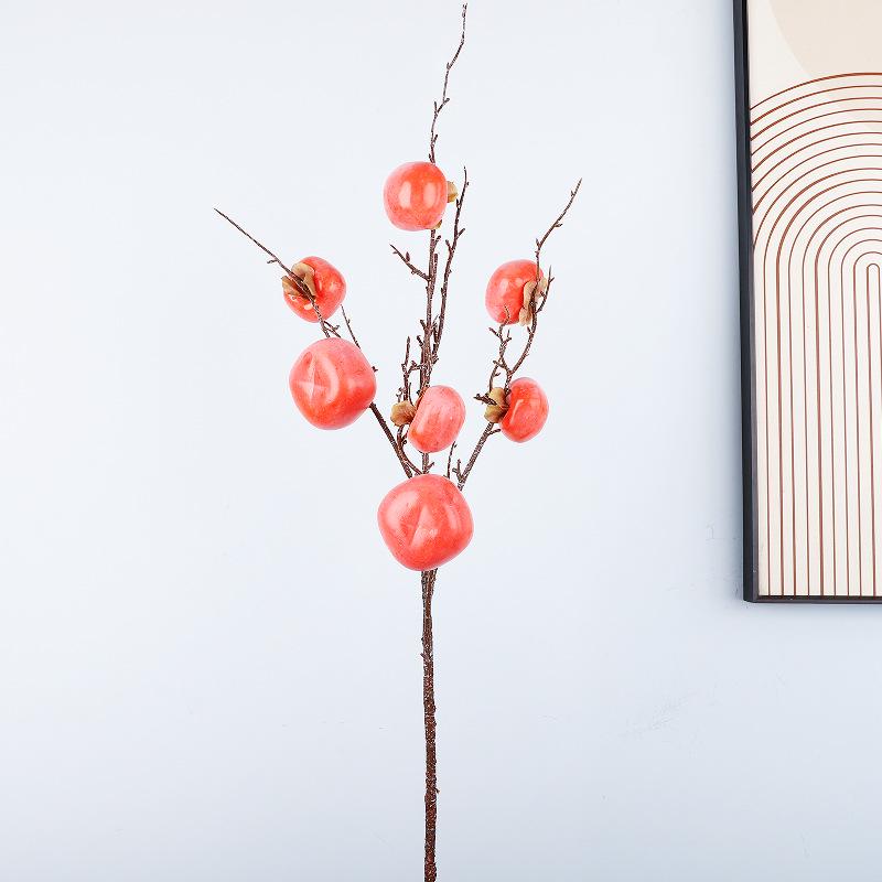 7-Head Simulated Persimmon Branch - Fake Fruit Decoration for New Year and Living Room Ornaments, Fortune Bucket Flower Arrangement