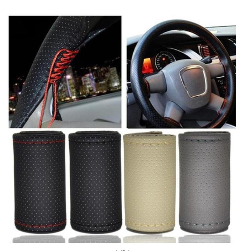 

Автомобиль DIY Рулевое колесо Покрывает мягкую кожаную оплетку на рулевом колесе автомобиля с иглой и авто аксессуарами интерьера