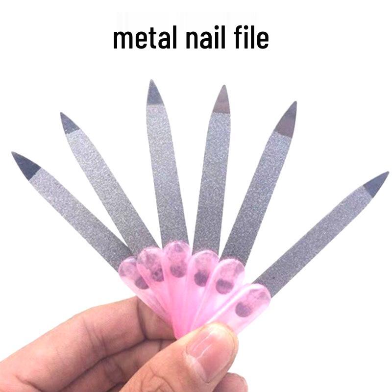Pink Short Handle Stainless Steel Double-Sided Nail File for Manicures