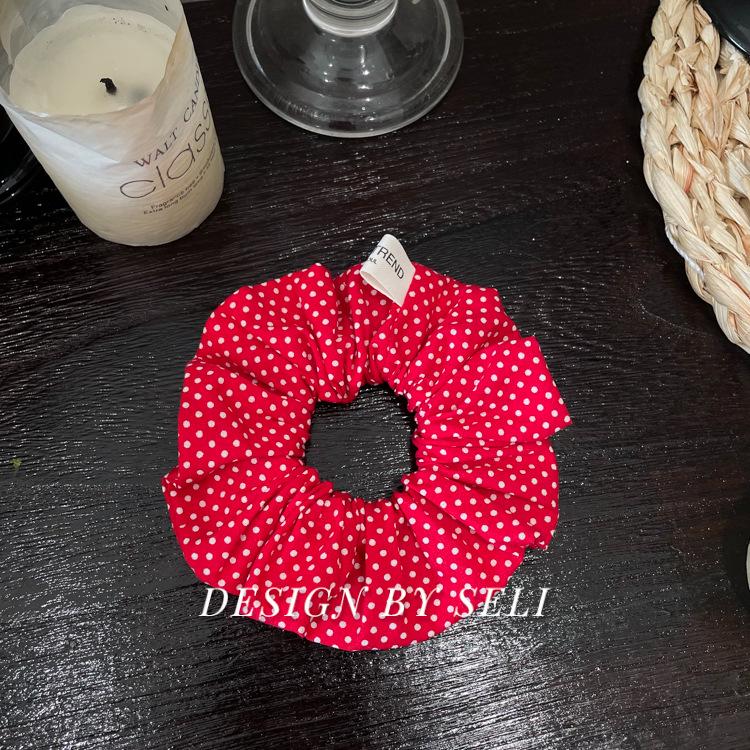Elegant Retro Red Polka Dot Bow Lace Scrunchie