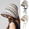 Wide Brim Women Striped Fisherman Hat Solid Color Bucket Hat Casual Sunscreen Visor Cap  Camping