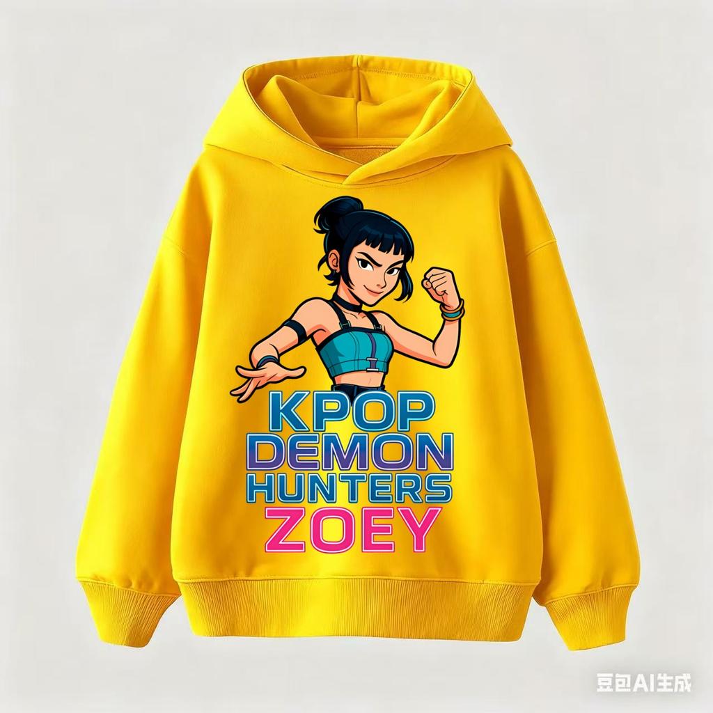 KPop Demon Hunter Cartoon Girls Boy Hooded Sweatshirt Warm Children's Korean Wave Fashion Casual Tops Casual Girls Clothing