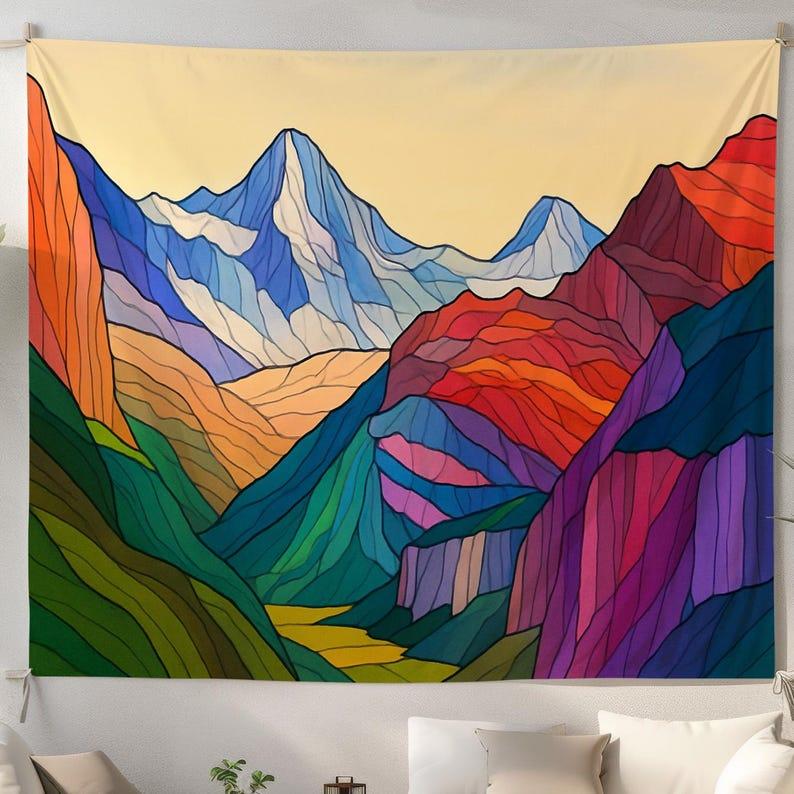Colorful stained glass mountain scenery tapestry 75x100 чёрный