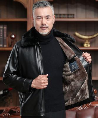 Men's Autumn and Winter Plush Thick Plush Collar Faux Leather Jacket Outdoor Windproof Jacket Father's Day Gift