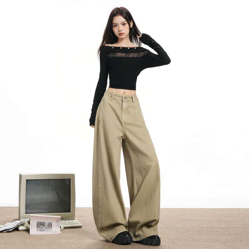 

Women s Retro Wide-Leg Floor-Length Jeans - Loose, Slimming, Casual Long Pants for Autumn/Winter Extra Small
