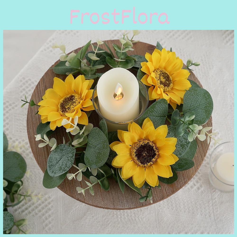 Artificial Sunflower Wreath Candle Ring With Eucalyptus For Wedding Table Centerpieces