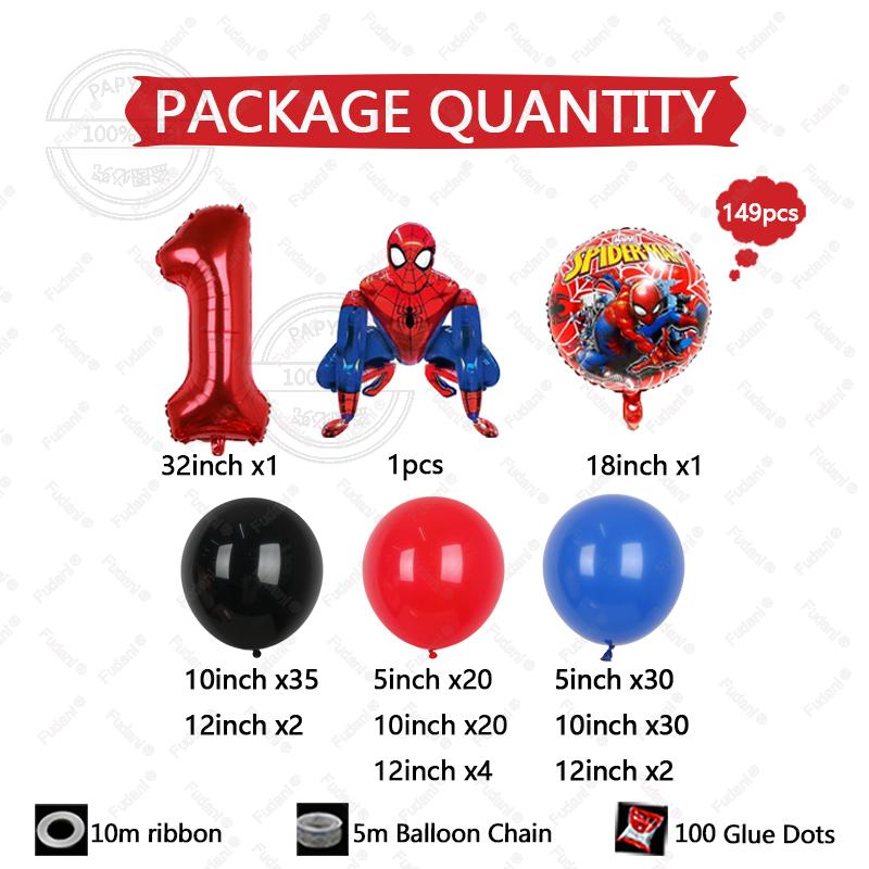 149pcs Kids Birthday Red Blue Balloons Garland Arch Kit For Party Decors Age 1-9 Spiderman 3D Marvel Foil Balloons Air Globos
