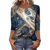 Trendy Vintage 3/4 Sleeve Top For Women ,Ladies Casual Three Quarter Sleeve Round Collar Printed T-Shirt Blouse
