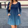 Women's Long Sleeve Dress Fall Casual T Shirt Loose Fit Pleated Front Dresses With Pockets