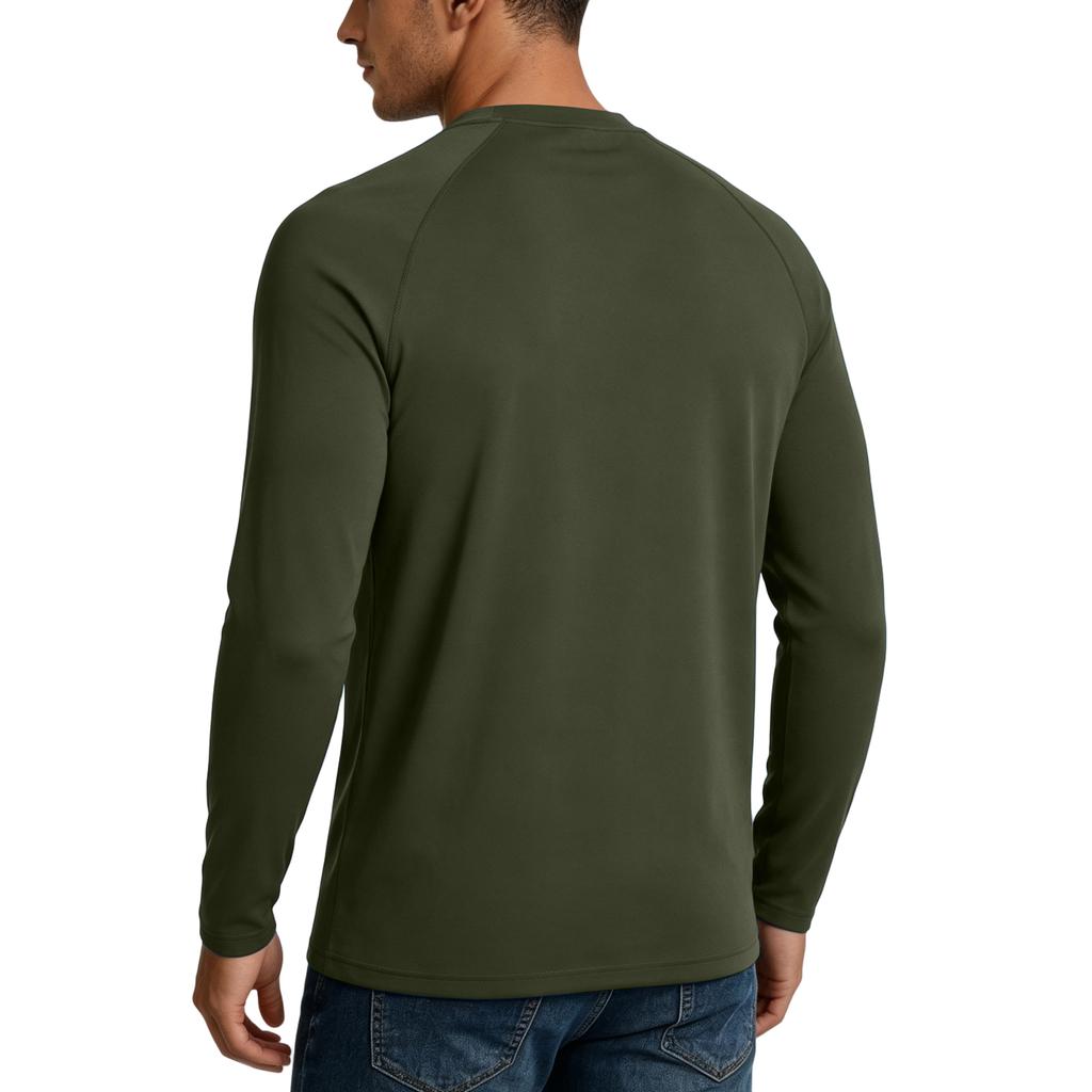 Men 50 Plus Sun Long Sleeve Shirt Lightweight Stretch Fabric Crew Neck Athletic Top for Outdoor Activities