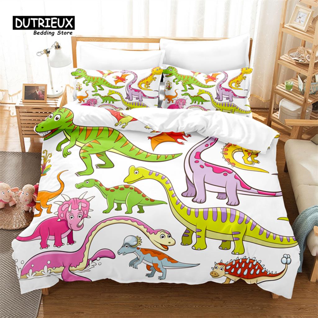 

Cartoon Dinosaur Bedding Set, 3Pcs Duvet Cover Set, Soft Comfortable Breathable Duvet Cover, For Bedroom Guest Room Decor EU single(135x200cm)