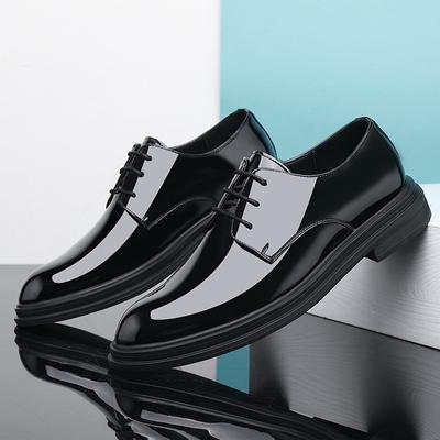 Leather Shoes Men's Patent Leather Heightened 8CM Business Lace-up Pointed 6CM Formal Casual Men's Shoes Business Casual