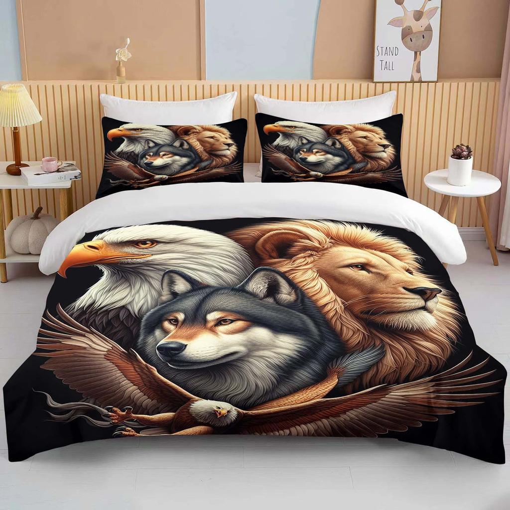 Lion Fox Horse Eagle Wolf   Bedding Set Duvet Cover 1 Duvet Cover 2 Pillowcases Adult and Child Bedding Set Luxury Holiday Gifts