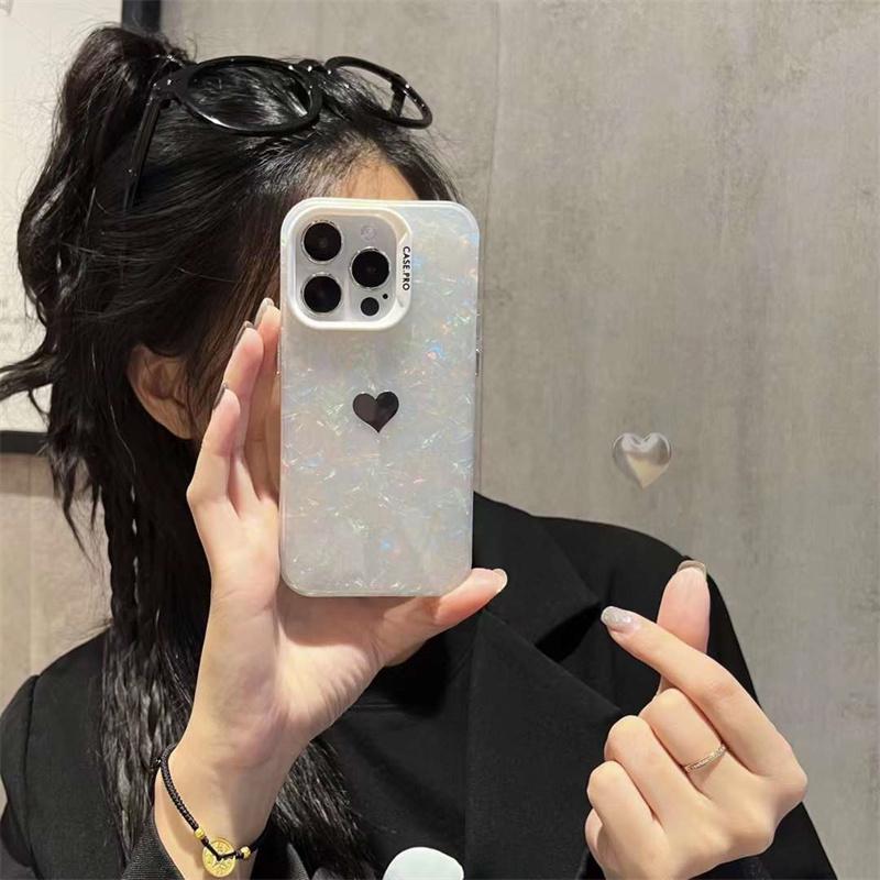 Luxury Fashion Shell Pattern Love Heart Phone Case For iPhone 15 14 13 12 11 Pro Max X XS XR XS Max Shockproof Cover