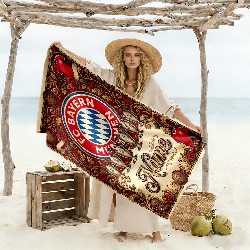 Fc Bayern Munich Champions Personalized Name Beach Towel Super Soft Microfiber Quickdry Fabric Suitable for Swimming Gym Camping Yoga Vacation