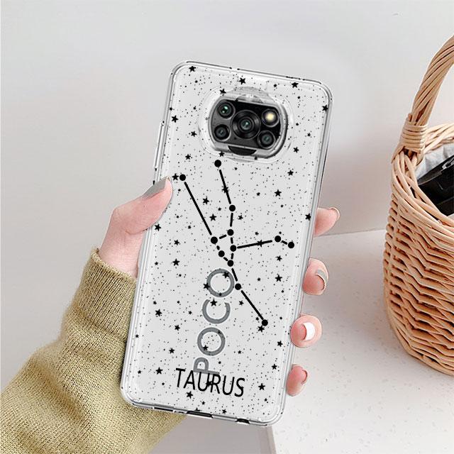 Transparant Hoesje met Twaalf Sterrenbeelden Voor Xiaomi Mi Poco X3 NFC M3 Pro F3 F1 11 Lite 12 Redmi Note 10 9S 8 7 9 Zachte Telefoonhoes