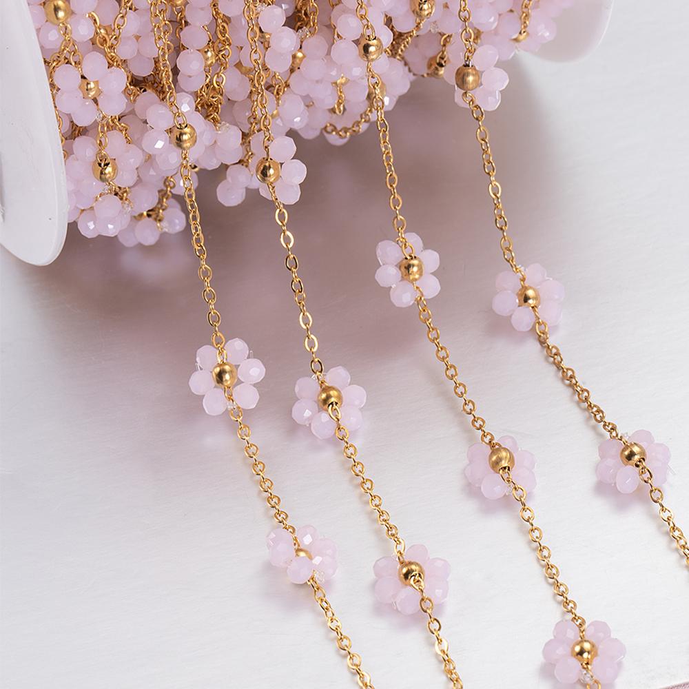 1Meter Stainless Steel Daisy Flower Imitation Pearl Beaded Chains for Necklace Bracelet Jewelry Making DIY Chain Supplies