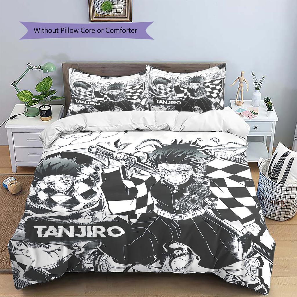 Demon Slayer Dark Style Bedding Set Duvet Cover Pillowcase No Filler, Soft Home Bedroom Decor, Perfect Gift for Fans.chl