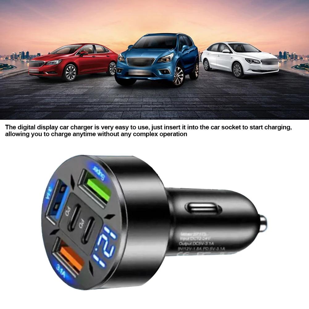 66W Car Charger QC 3.0 USB Type-c Quick Charging 5-Port USB A+USB C Fast Charging Cigarette Lighter Adapter For IPhone