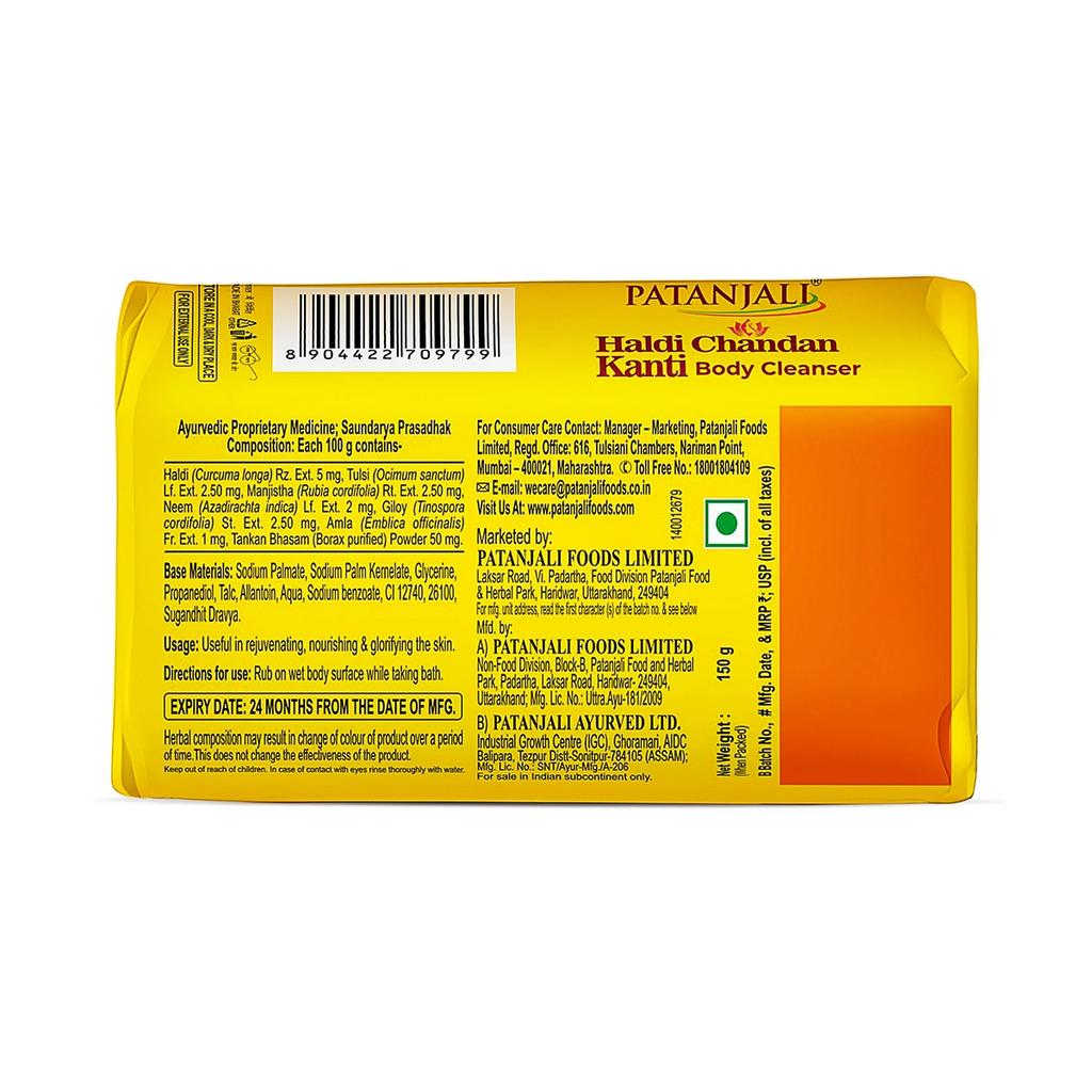 Patanjali Haldi Chandan Kanti Body Cleanser, With Growth And Improves Skin Tone, 150gm